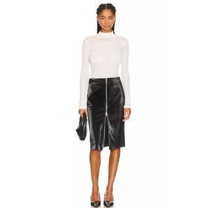 ENZA COSTA Satin Finish Leather Zip Skirt Womens Small Black Pencil Knee Length